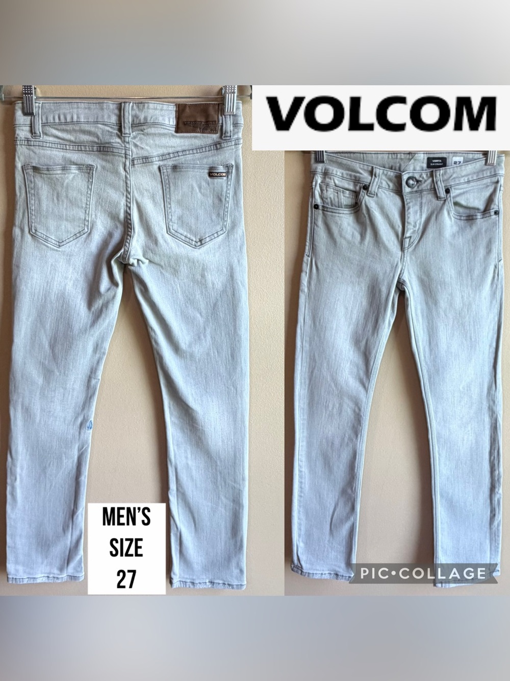 Volcom Mens Jeans Vorta Slim Straight Clay 28” Inseam Stretch Slim Fit Size 27